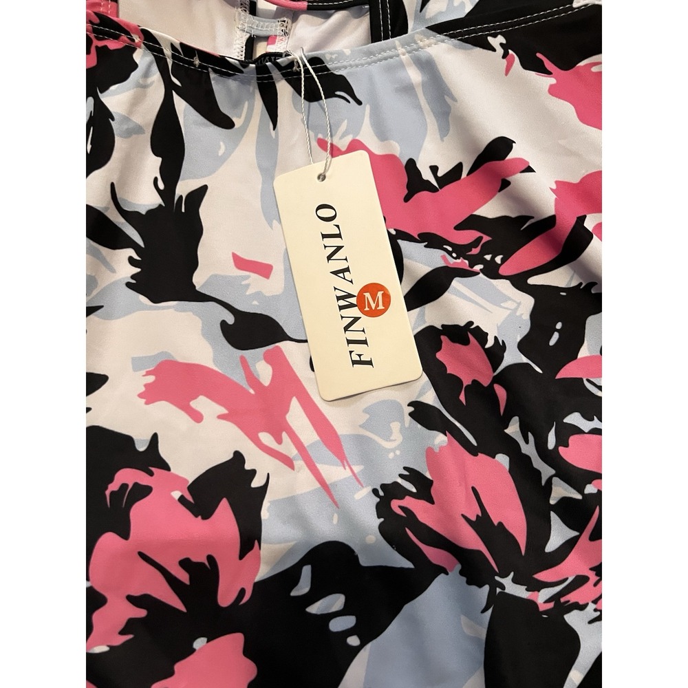 FINWANLO Women Medium Floral Tankini Swim Dress Top Strappy V-Neck Pink Blue NWT - Picture 6 of 7